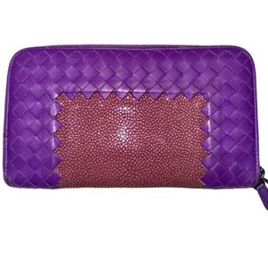 BOTTEGA VENETA PURPLE INTRICCATIO LAMBSKIN/ STINGRAY WALLET